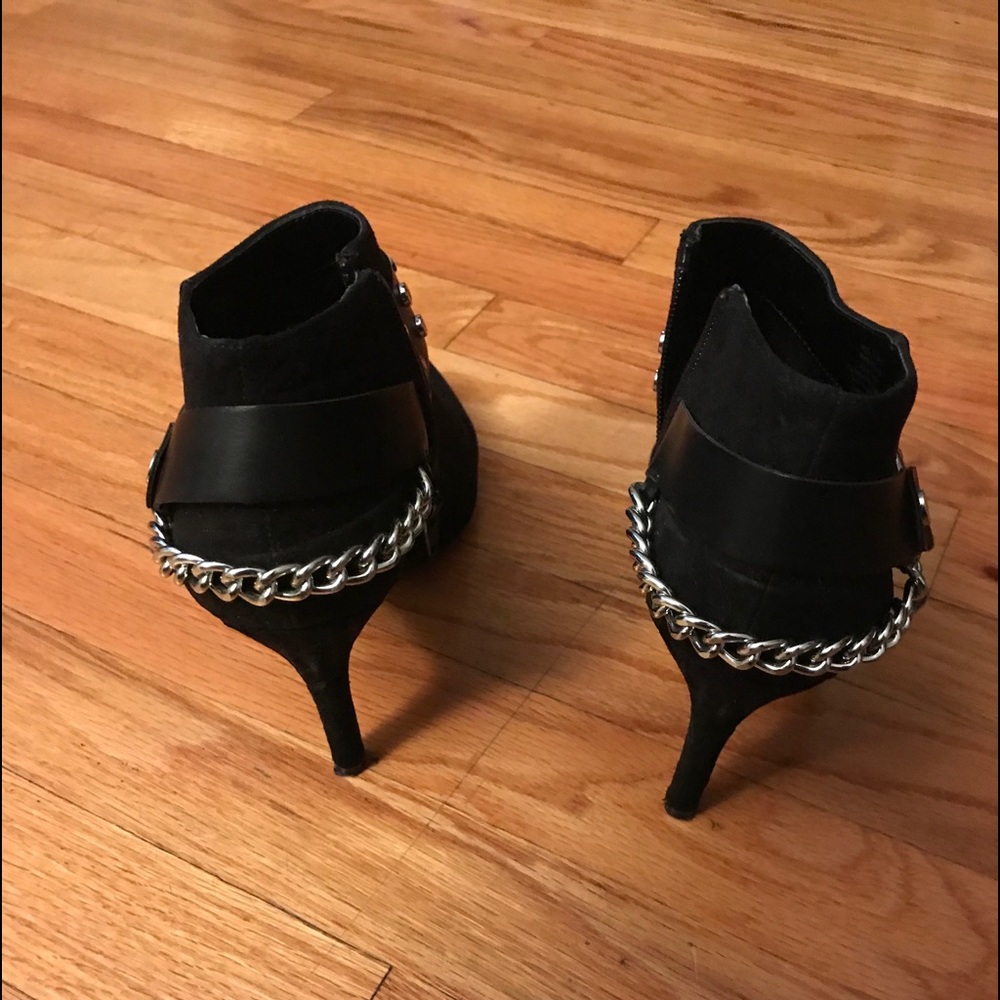 Black suede pointed ankle boots